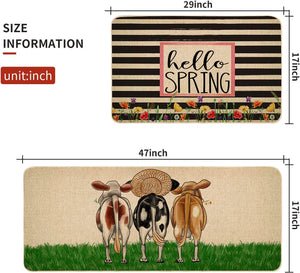 Set of 2, Spring Decorative Non-Slip Absorbent Rug and Door Mats, 17x29 and 17x47 Inch DM067