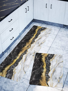 Black Gold Marble Kitchen Mat and Rugs 2 Pieces - 17x29.5+17x47.2