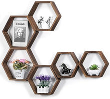 Hexagonal Floating Shelves Wall Mounted Set of 3 Wood Farmhouse Storage Honeycomb Wall Shelf for Bathroom, Kitchen, Bedroom, Living Room, Office,Driftwood Finish