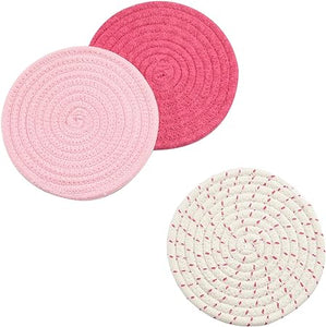 Kitchen Pot Holders Set Trivets Set 100% Pure Cotton Thread Weave Hot Pot Holders Set (Set of 3) Stylish Coasters, Hot Pads, Hot Mats, Spoon Rest for Cooking and Baking by Diameter 7 Inches (Blue)