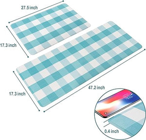 Cushioned Anti-Fatigue Waterproof Non-Slip Buffalo Plaid Heavy Duty PVC Ergonomic Comfort Standing Foam Mats, Rose&White, 17.3''x27.5''