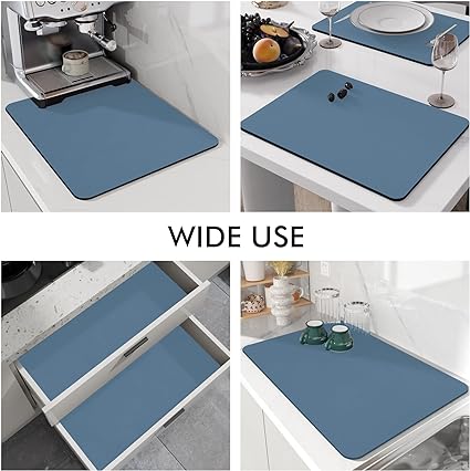 DEXI Drying Mat Kitchen Counter Coffee Bar Accessories Dish Rack Tray  Station Pad Cofee Maker Mats for Countertops,Absorbent Quick Dry, 12x19  Blue