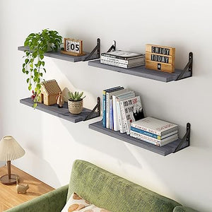 4 Sets of Wall Mounted Shelf for Bathroom Decor, Bedroom, Living Room and Plants (Carbonized Black)