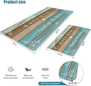 Anti Fatigue Kitchen Rugs 2 Pieces Non Slip Waterproof Kitchen Mats for Floor, Rustic Wooden Comfort Standing Mats for Kitchen, Office, Sink, Laundry