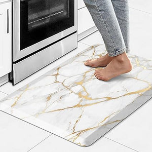 1/2 Inch Thick Anti Fatigue Kitchen Rugs and Mats Cushioned Kitchen Floor Mat Non-Skid Waterproof Kitchen Mats for Standing Desk Office Sink 17.3"x39", White