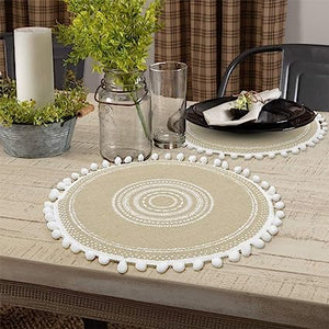 Tribal Folk Geometric Circles Pattern Round Placemat - Farmhouse Jute Table Mats  (Jute, Set of 4)