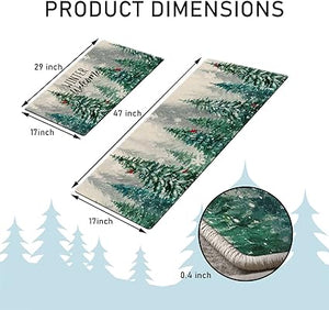 Winter Welcome Decorative Kitchen Rugs Set of 2, Farmhouse Pine Tree Cardinal Kitchen Mat Snowflakes Non-Slip Floor Mat, Winter Decorations for Home Kitchen - 17x29 and 17x47 Inch