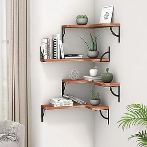 Set of 4 Corner Floating Shelves Wall Mounted Rustic Storage Shelves for  Bedroom