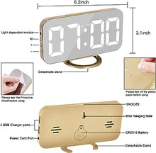 Digital Alarm Clock,6" Large LED Display with Dual USB Charger Ports | Auto Dimmer Mode | Easy Snooze Function, Modern Mirror Desk Wall Clock for Bedroom Home Office for All People (Gold)