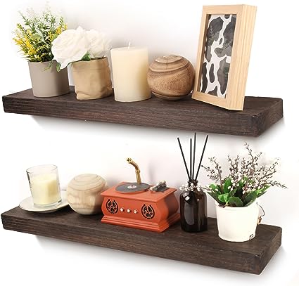 Floating Shelves, 24 Inch Wall Shelf Set of 2, Rustic Wood Shelves for Wall  Storage, Wall Mounted Wooden Display Shelf for Bathroom Bedroom Kitchen