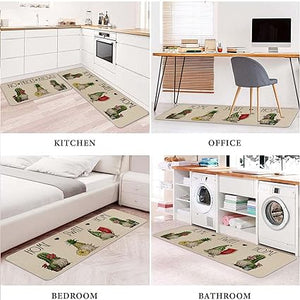 Funny Cactus Kitchen Rugs and Mats Set of 2, Non-Slip Washable Kitchen Sink Mats Holiday Kitchen Decor Doormat+Runner Rug