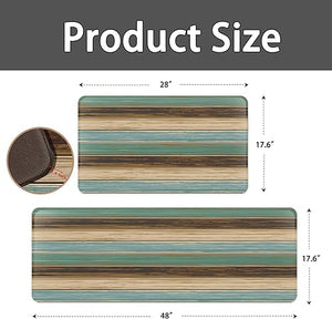 Set of 2, Anti-Fatigue Cushioning Comfortable Standing Teal Turquoise Abstract Marble Design Kitchen Mats