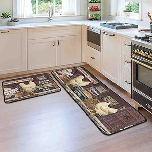 Non-Slip Backing Kitchen Mat Set of 2 Washable Kitchen Rug Sets with Runner for Home Kitchen 17"x47.2"+17"x30"