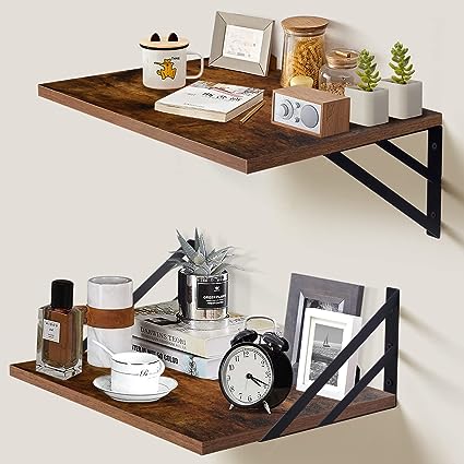 15.7 in. W x 6.7 in. D Brown Wood Bathroom Shelves Over Toilet Floating Farmhouse Set of 2 Decorative Wall Shelf