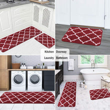 2 Pieces Set Absorbent Soft Microfiber Bath Mat Moroccan Trellis Non-Slip Kitchen Rugs - 17"x48"+17"x24", Grey