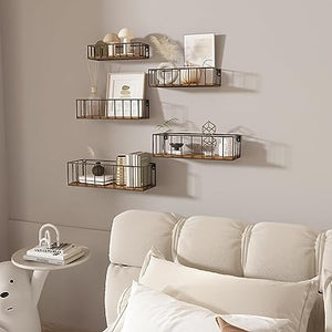Set of 5, Hanging Storage Wall Shelf with Rail for Bathroom, Bedroom, Living Room, Kitchen