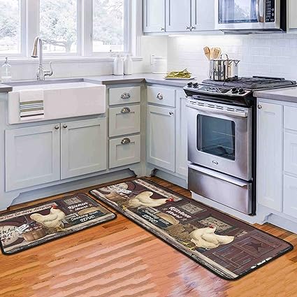 Non-Slip Backing Kitchen Mat Set of 2 Washable Kitchen Rug Sets with Runner for Home Kitchen 17