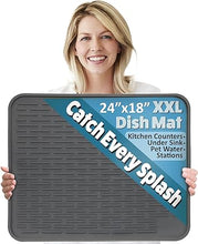Extra Large, Waterproof Pet Feeding  XXL Silicone Dish Drying Mat, (Beige) 24" x 18"