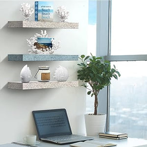 Floating Shelves for Wall - 3 Pack Coastal Beach Wall Decor for Bedroom, Bathroom, Nursery, Living Room, Office, Home & Kitchen