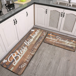 Sets 2 PCS Cushioned Anti Fatigue Farmhouse Style Kitchen Mats - Bless This Family - Soft Kitchen Rug
