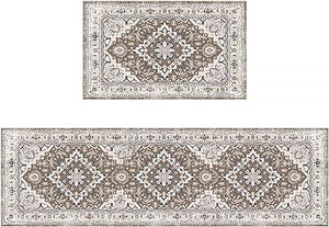 Washable Kitchen Mats for Floor, Non Slip Boho Kitchen Runner Rug, Cushioned Vintage Thickening Kitchen Rugs,for Office, Home,Laundry-EDCF01（29.5"x17" + 47”x17）