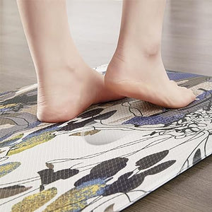 Floral Anti Fatigue 2 Pieces - 17.3’’x29.5’’ + 17.3’’x47.2’’ Comfort 0.4’’ Thick Cushioned Padded Waterproof Flowers Kitchen Rugs