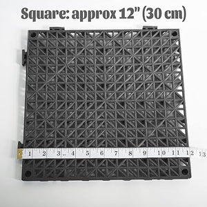 Pack of 12 Interlocking Rubber Floor Tiles, 12” x 12” Non-Slip Plastic Drainage Floor Mats for Garage, Kitchen, Patio and Pool