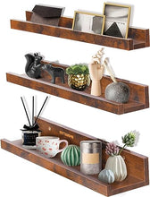 Set of 3, 24 Inch Rustic Wood Shelves with Ledge, Various Sizes, Wall Mounted Display Shelves, Perfect for Pictures, Plants, Bedroom, Living Room, Rustic Brown BT006