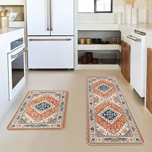 Blue Flowers Bohemia Kitchen Mats Set of 2  - 17x29 and 17x47 Inch