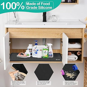 28" x 22" Silicone Mats for Kitchen Waterproof, Under Sink Cabinet Organizers and Storage, Sink and Cabinet Protector, Under Sink Tray for Bathroom (Black)