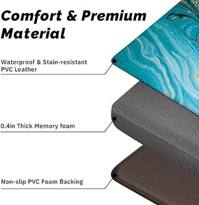 Sets 2 Gold Marble Abstract Cushioned Anti-Fatigue Non-Slip Memory Foam Comfort Standing Mat,  17.3''x 28''+17.3'' x 47''