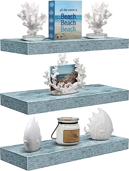 Floating Shelves for Wall - 3 Pack Coastal Beach Wall Decor for Bedroom, Bathroom, Nursery, Living Room, Office, Home & Kitchen