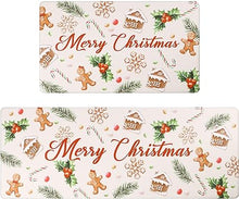 Anti Fatigue Non Slip Waterproof Comfort Standing Mat Christmas Gingerbread Kitchen Mat 2 Pieces,