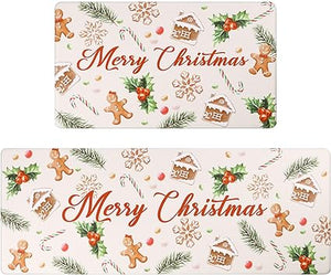 Anti Fatigue Non Slip Waterproof Comfort Standing Mat Christmas Gingerbread Kitchen Mat 2 Pieces,