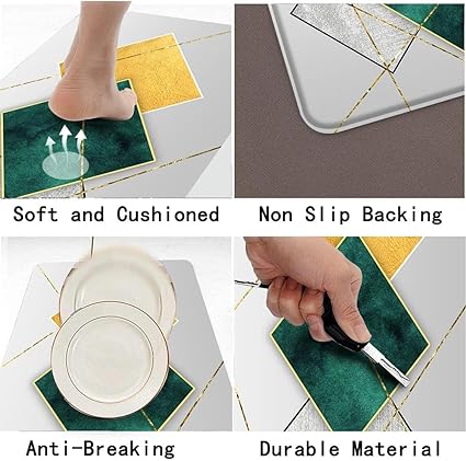 Anti Fatigue Mat Light Grey Background Silver with Gold and Green