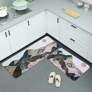 2 Pcs Valentines' Day, Black Kitchen Area Rug Set, Non Slip Backing, Absorbent Anti Fatigue Kitchen Mats