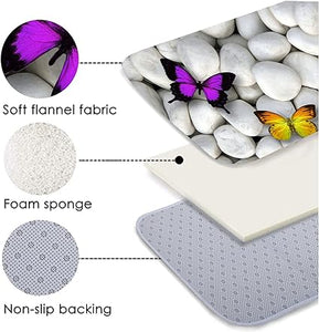 Bath Rugs Sponge Foam Soft for Bathroom and Kitchen,Flannel Mat Non Slip Bright 3D Printed f,Clearance MatS Absorbent Moisture Dust Forlaundry Room（Butterfly White Pebbles