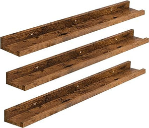 Floating Shelves, Wall Shelf Set of 3, 35.4 Inches Hanging Shelf with Raised Edge and Invisible Brackets, Rustic Brown BF90BJ01