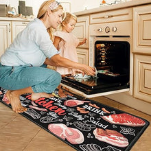 Non Skid Washable Black Kitchen Mat Soft Super Absorbent Anti Fatigue Kitchen Mat Runner Set Doormat Bathroom 17"x47"+17"x30", 2 PCS