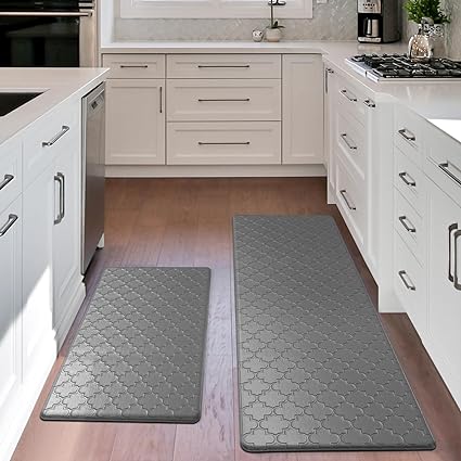 Cushioned Anti Fatigue Mat Waterproof Non-Slip Kitchen Rugs, Ergonomic Comfort Mat Durable Standing Mat for Kitchen, Home, Office, Floor, Laundry (Gray) 2 PCS