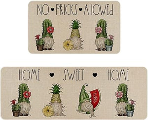 Funny Cactus Kitchen Rugs and Mats Set of 2, Non-Slip Washable Kitchen Sink  Mats Holiday Kitchen Decor Doormat+Runner Rug in 2023