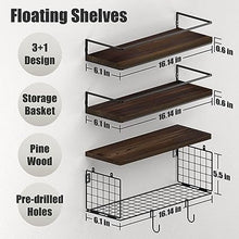 Bathroom Shelves Wall Mounted with Paper Storage Basket -Brown