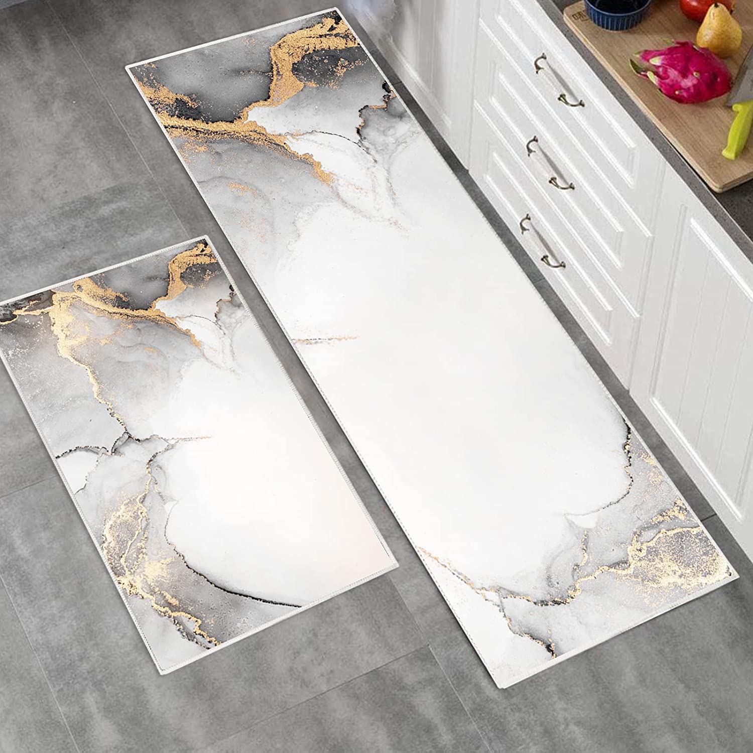 2 Pieces Modern Marble Washable Kitchen Runner Mats Non-slip absorbent Kitchen  Rug Set