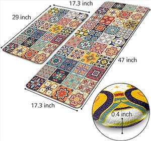 Anti Fatigue Kitchen Rugs 2 Pieces Non Slip Waterproof Kitchen Mats for Floor, Rustic Wooden Comfort Standing Mats for Kitchen, Office, Sink, Laundry