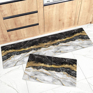 Black Gold Marble Kitchen Mat and Rugs 2 Pieces - 17x29.5+17x47.2