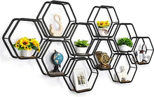 Hexagonal Floating Shelves Wall Mounted Set of 3 Wood Farmhouse Storage Honeycomb Wall Shelf for Bathroom, Kitchen, Bedroom, Living Room, Office,Driftwood Finish