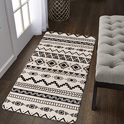 Non-Slip, Geometric, Washable Area Rugs (2x3, Black & Off-White）