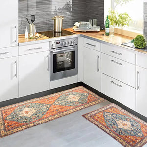 2 PCS Boho Super Non-Slip, Non Skid Washable Kitchen Rugs and mats - (17"x 47" and 17"x 30")