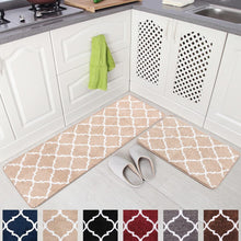 2 Pieces Set Absorbent Soft Microfiber Bath Mat Moroccan Trellis Non-Slip Kitchen Rugs - 17"x48"+17"x24", Grey