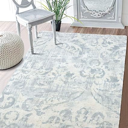 Non-Slip Damask Small Accent Distressed Throw Area Rug (2' x 3', Gray)